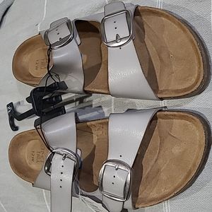 Women's Footbed Slide Sandals - Wide Width Light Gray Size 12W